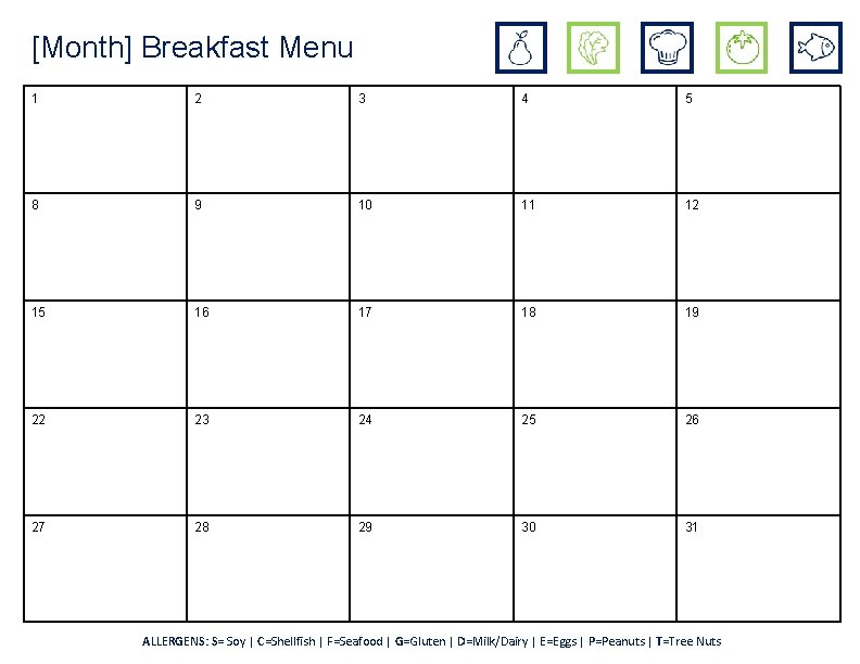 [Month] Breakfast Menu 1 2 3 4 5 8 9 10 11 12 15