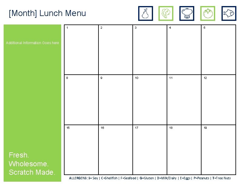 [Month] Lunch Menu 1 2 3 4 5 8 9 10 11 12 15