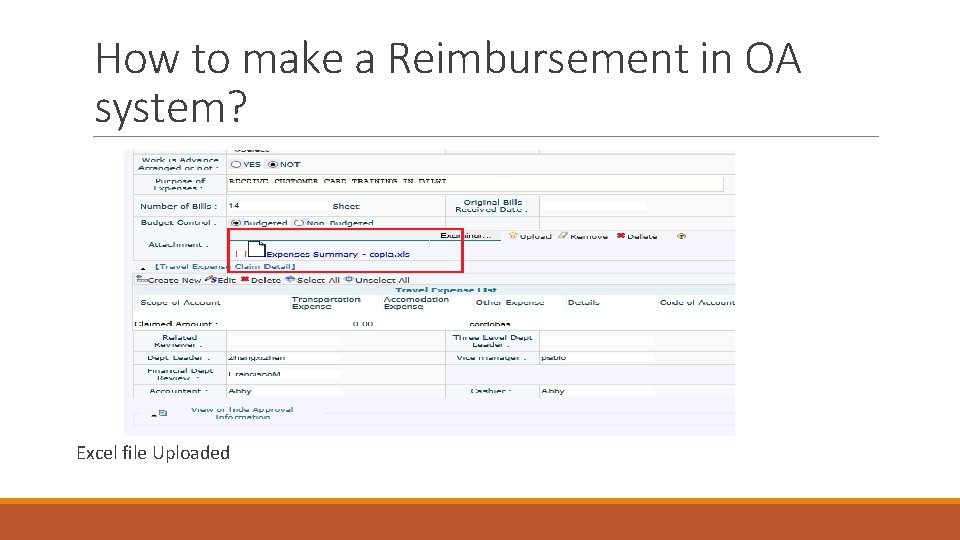 How to make a Reimbursement in OA system? Excel file Uploaded 