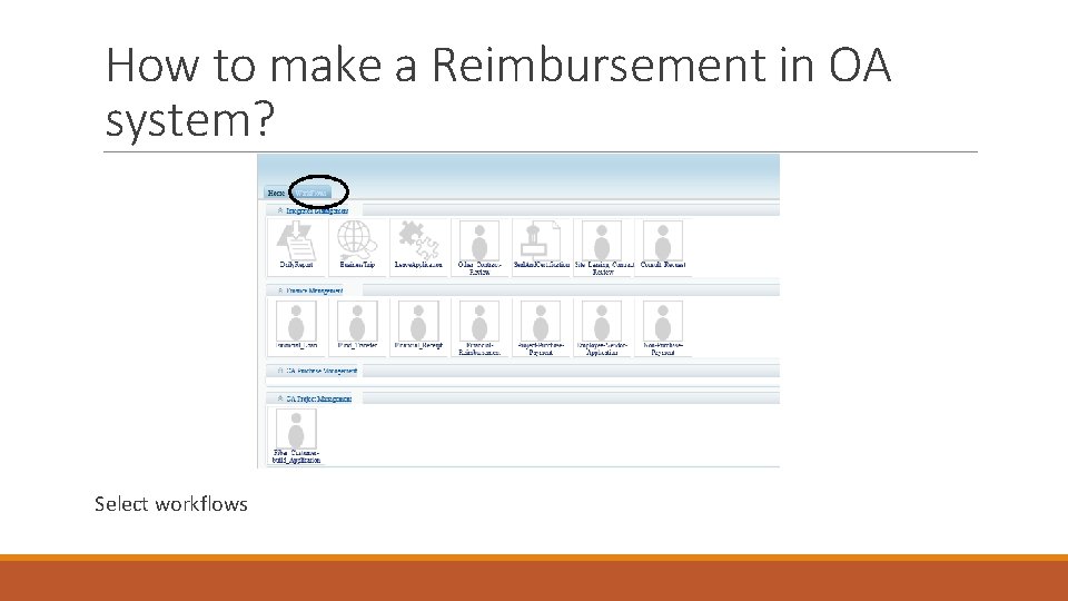 How to make a Reimbursement in OA system? Select workflows 