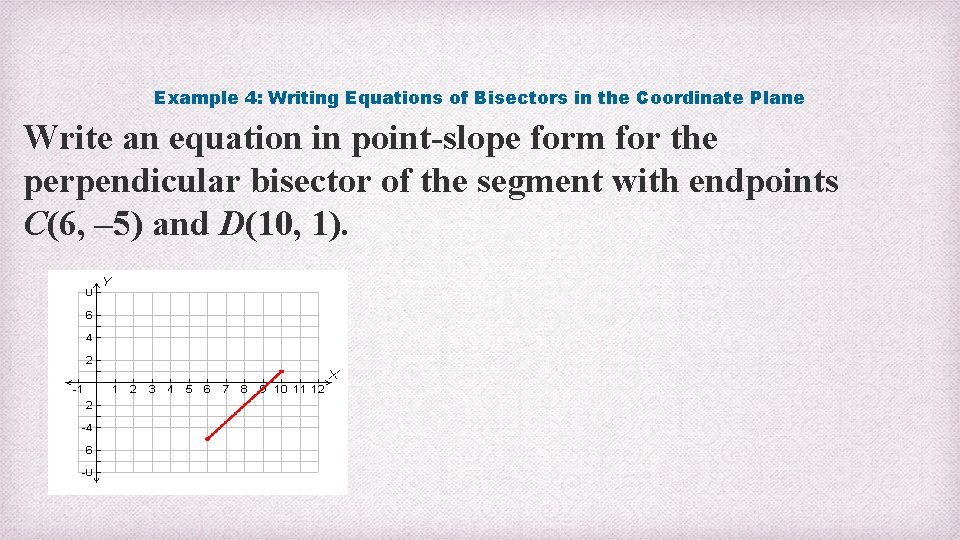 Example 4: Writing Equations of Bisectors in the Coordinate Plane Write an equation in