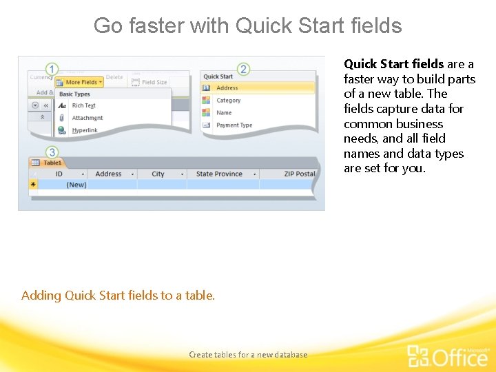 Go faster with Quick Start fields are a faster way to build parts of