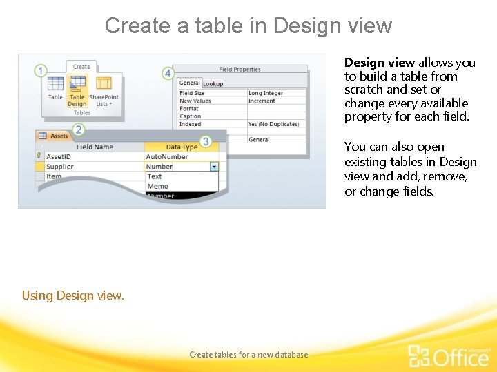 Create a table in Design view allows you to build a table from scratch
