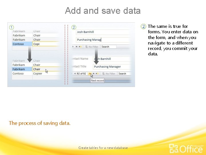 Add and save data The same is true forms. You enter data on the