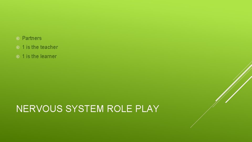  Partners 1 is the teacher 1 is the learner NERVOUS SYSTEM ROLE PLAY
