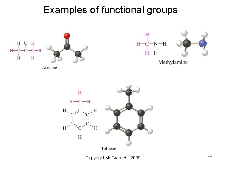 Examples of functional groups Copyright Mc. Graw-Hill 2009 12 