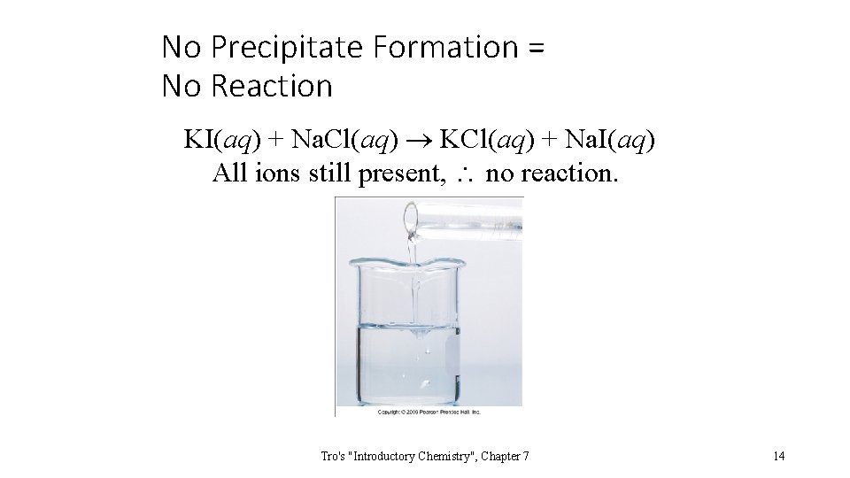 No Precipitate Formation = No Reaction KI(aq) + Na. Cl(aq) KCl(aq) + Na. I(aq)