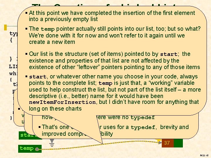 The Creation of a Linked List: § At this point we§have theused insertion of