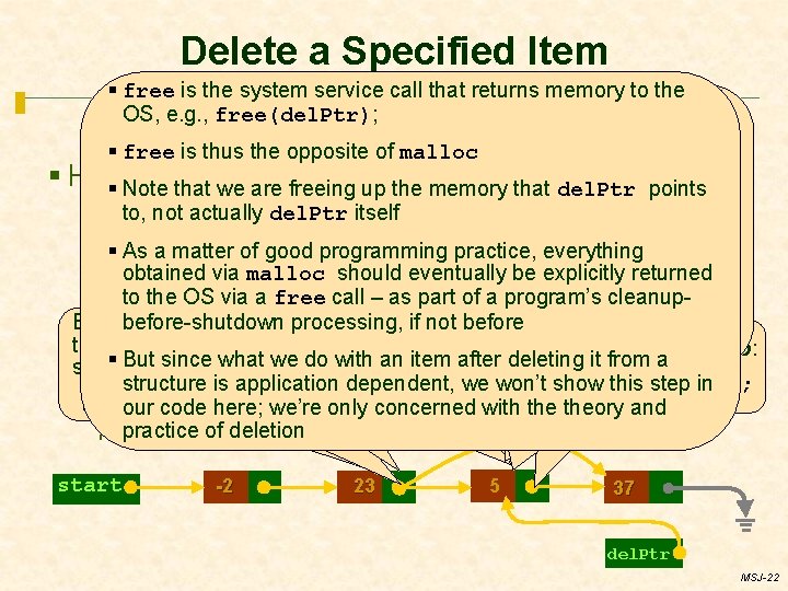 Delete a Specified Item § free is the systemdelete. Item(5); service call that returns