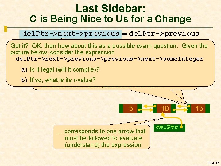 Last Sidebar: C is Being Nice to Us for a Change del. Ptr->next->previous =