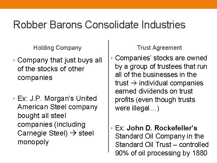 Robber Barons Consolidate Industries Holding Company Trust Agreement • Company that just buys all