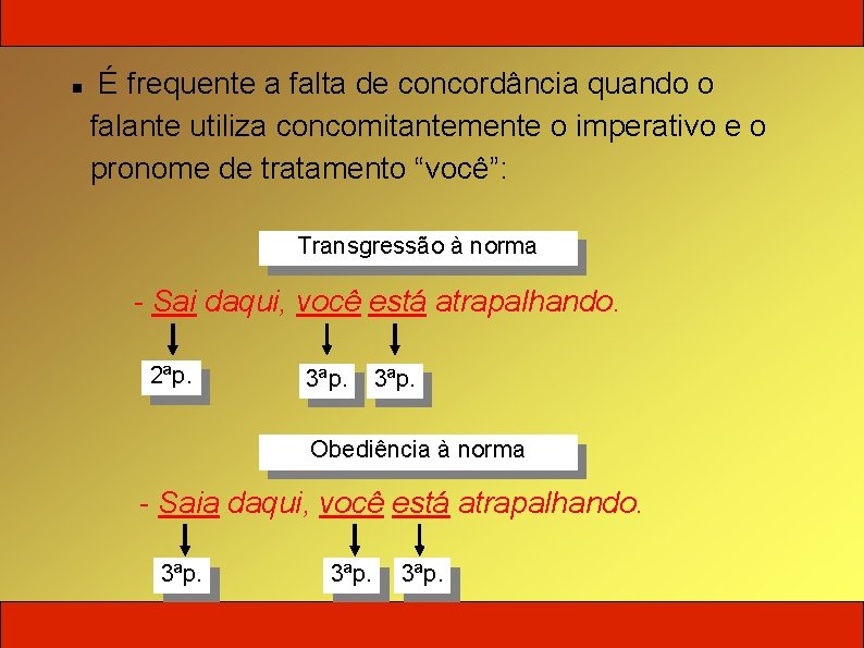  É frequente a falta de concordância quando o falante utiliza concomitantemente o imperativo