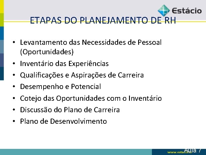 ETAPAS DO PLANEJAMENTO DE RH • Levantamento das Necessidades de Pessoal (Oportunidades) • Inventário