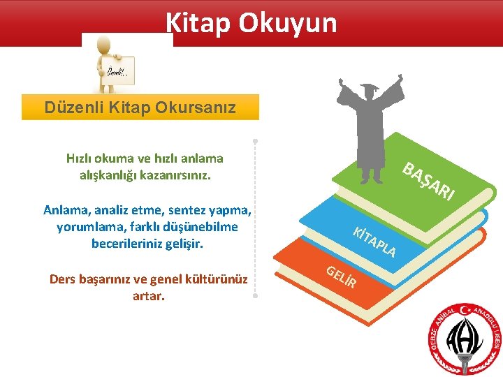 Kitap Okuyun Düzenli Kitap Okursanız Hızlı okuma ve hızlı anlama alışkanlığı kazanırsınız. BA ŞA