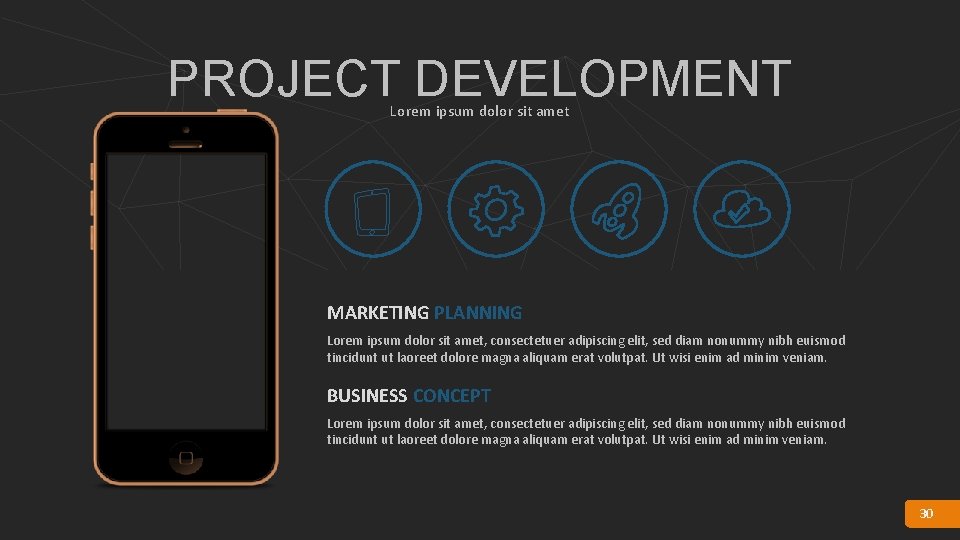 PROJECT DEVELOPMENT Lorem ipsum dolor sit amet MARKETING PLANNING Lorem ipsum dolor sit amet,