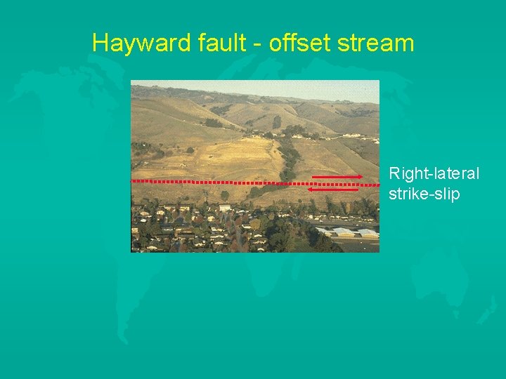 Hayward fault - offset stream Right-lateral strike-slip 