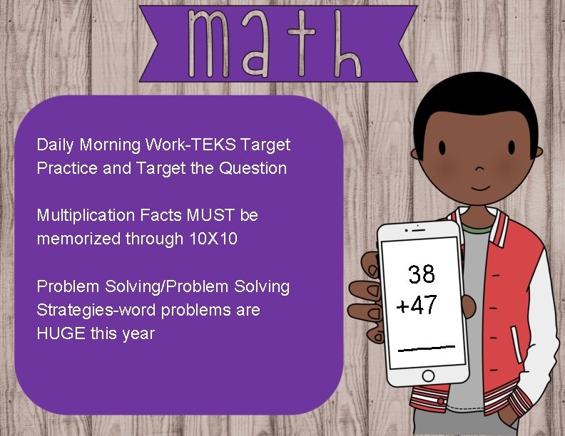 Daily Morning Work-TEKS Target Practice and Target the Question Multiplication Facts MUST be memorized