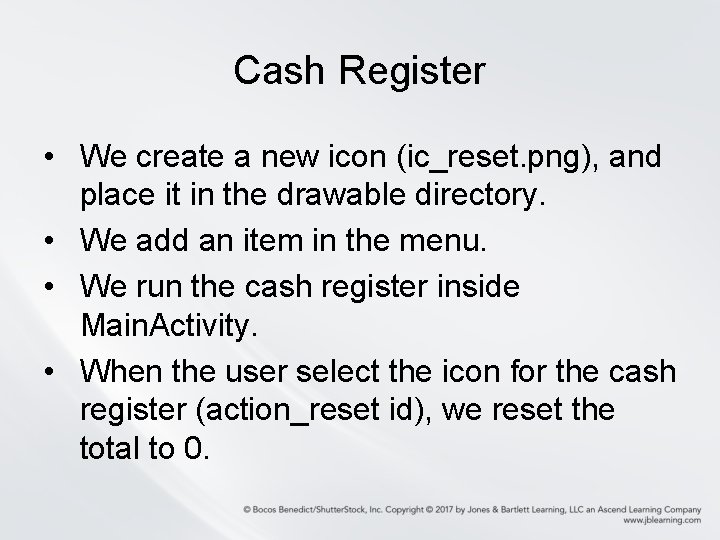 Cash Register • We create a new icon (ic_reset. png), and place it in