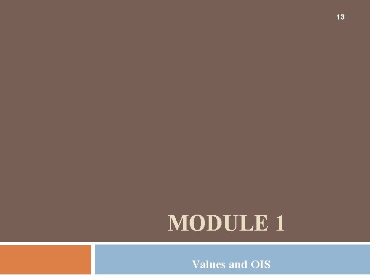 13 MODULE 1 Values and OIS 13 MODULE 1 Values and OIS