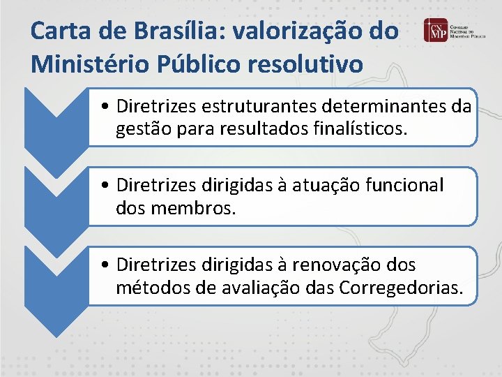Carta de Brasília: valorização do Ministério Público resolutivo • Diretrizes estruturantes determinantes da gestão