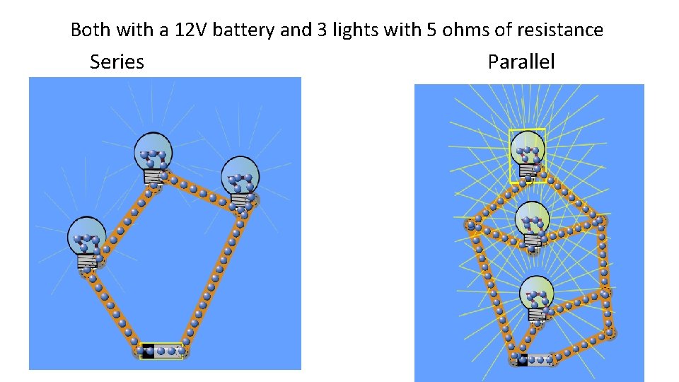 Both with a 12 V battery and 3 lights with 5 ohms of resistance Both with a 12 V battery and 3 lights with 5 ohms of resistance