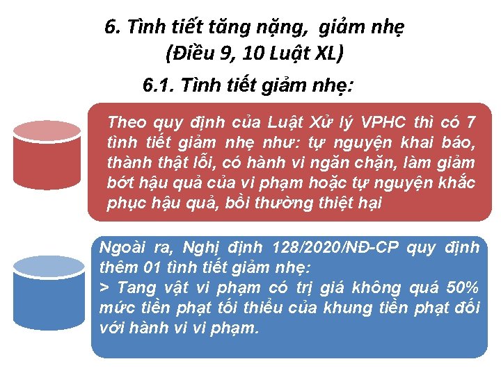 6. Tình tiết tăng nặng, giảm nhẹ (Điều 9, 10 Luật XL) 6. 1.