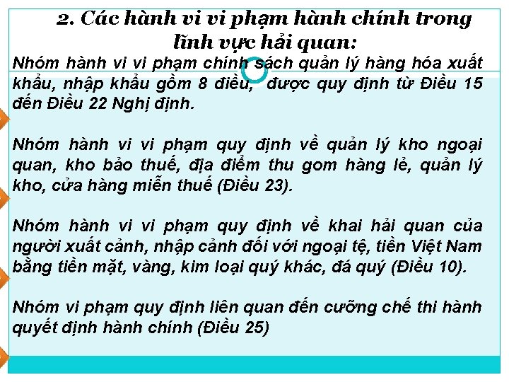 2. Các hành vi vi phạm hành chính trong lĩnh vực hải quan: Nhóm