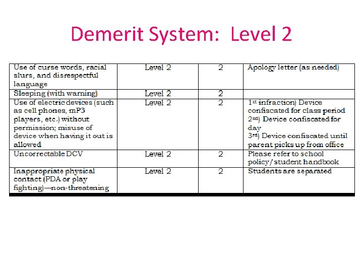 Demerit System: Level 2 Demerit System: Level 2