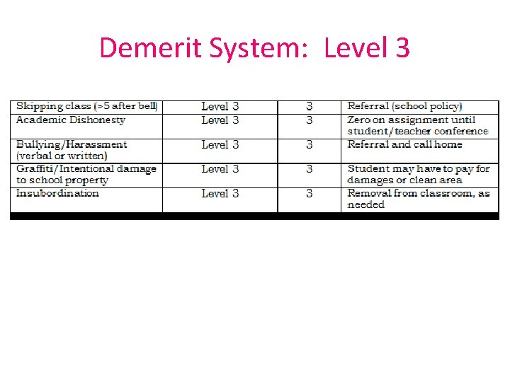 Demerit System: Level 3 Demerit System: Level 3