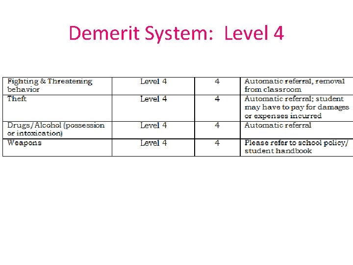 Demerit System: Level 4 Demerit System: Level 4