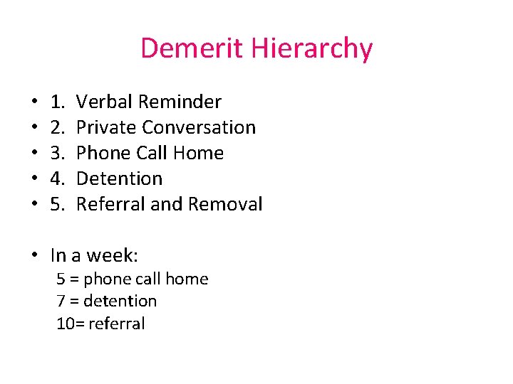 Demerit Hierarchy • • • 1. 2. 3. 4. 5. Verbal Reminder Private Conversation Demerit Hierarchy • • • 1. 2. 3. 4. 5. Verbal Reminder Private Conversation