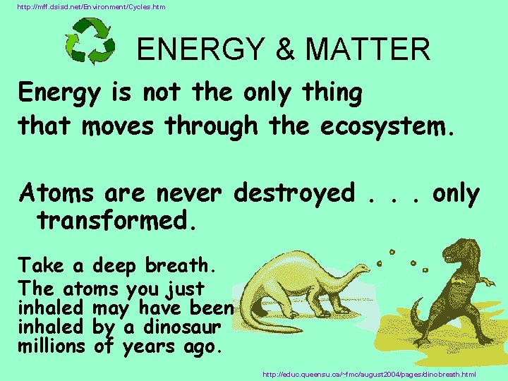 http: //mff. dsisd. net/Environment/Cycles. htm ENERGY & MATTER Energy is not the only thing