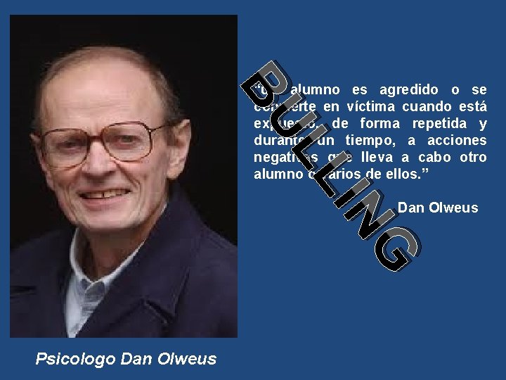 Dan Olweus G IN LL BU “un alumno es agredido o se convierte en