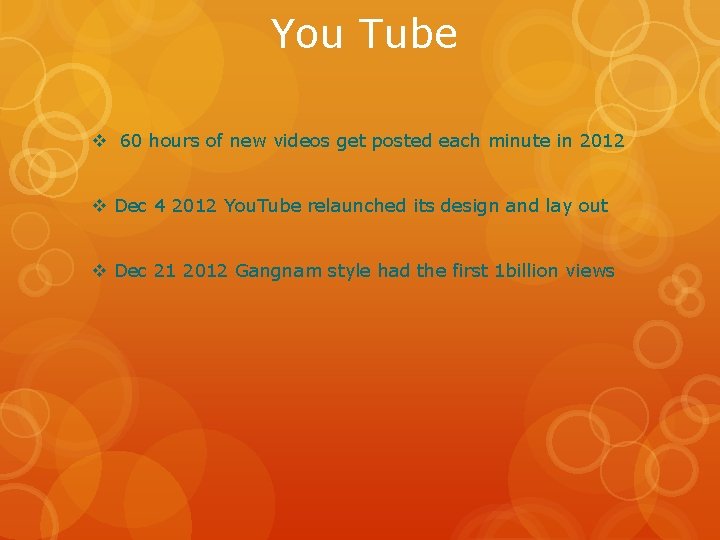 You Tube v 60 hours of new videos get posted each minute in 2012