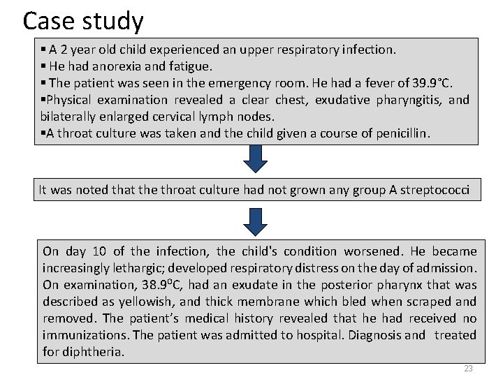Case study § A 2 year old child experienced an upper respiratory infection. §