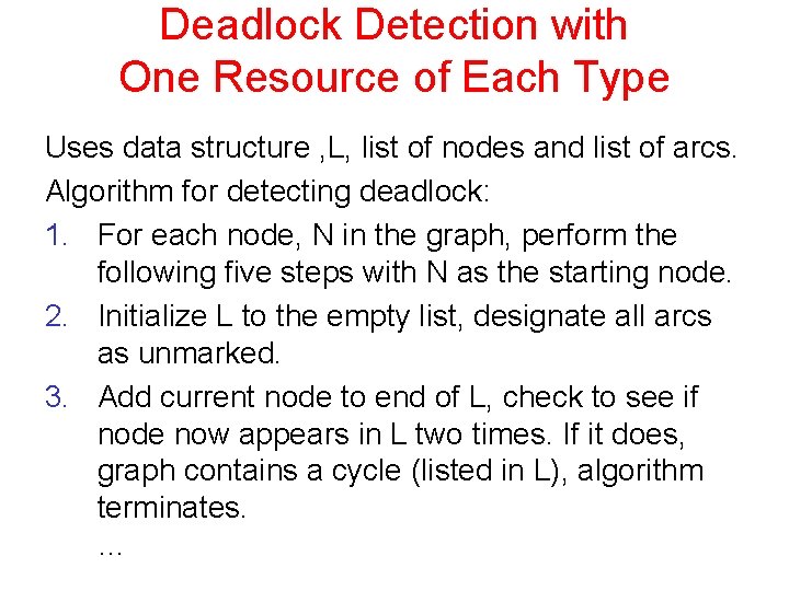 Deadlock Detection with One Resource of Each Type Uses data structure , L, list