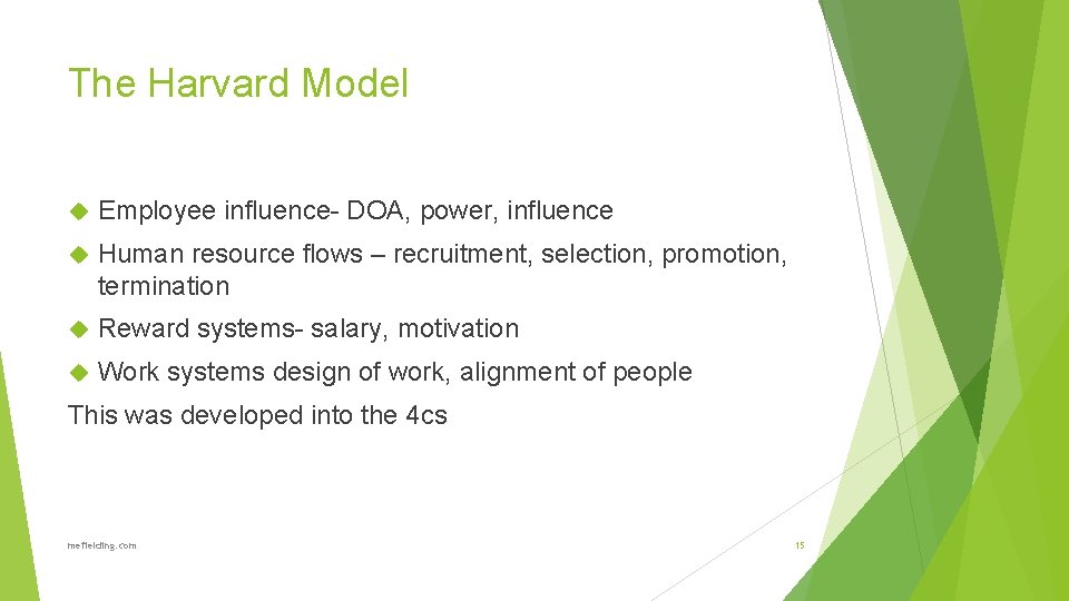 The Harvard Model Employee influence- DOA, power, influence Human resource flows – recruitment, selection,