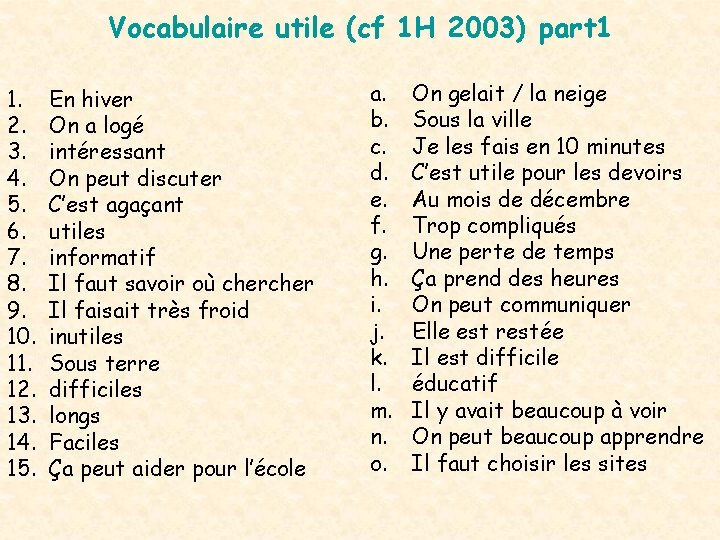 Vocabulaire utile (cf 1 H 2003) part 1 1. 2. 3. 4. 5. 6.