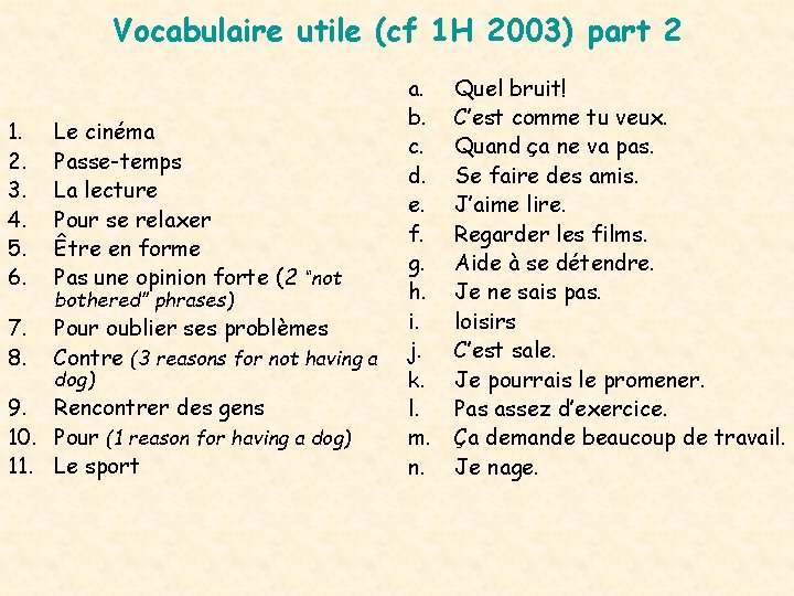 Vocabulaire utile (cf 1 H 2003) part 2 1. 2. 3. 4. 5. 6.