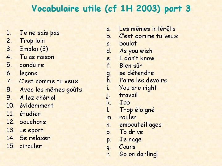 Vocabulaire utile (cf 1 H 2003) part 3 1. 2. 3. 4. 5. 6.