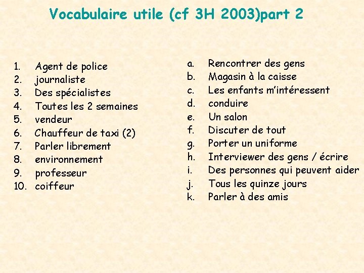 Vocabulaire utile (cf 3 H 2003)part 2 1. 2. 3. 4. 5. 6. 7.