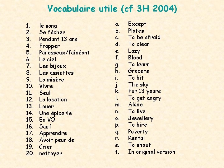 Vocabulaire utile (cf 3 H 2004) 1. 2. 3. 4. 5. 6. 7. 8.