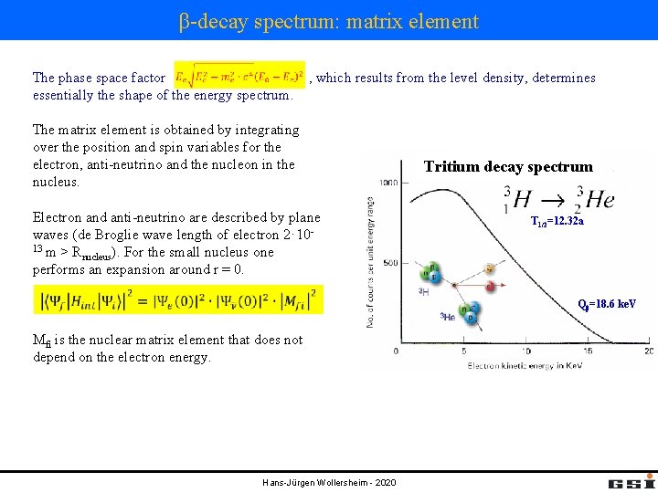 β-decay spectrum: matrix element The phase space factor , which results from the level