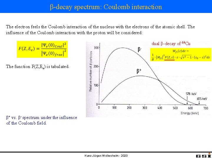 β-decay spectrum: Coulomb interaction The electron feels the Coulomb interaction of the nucleus with