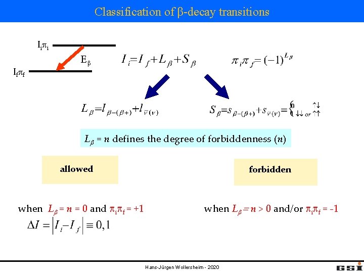 Classification of β-decay transitions Ii pi If pf Eb Lb = n defines the