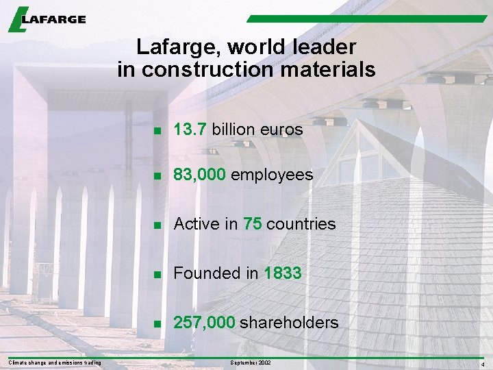 Lafarge, world leader in construction materials Climate change and emissions trading n 13. 7
