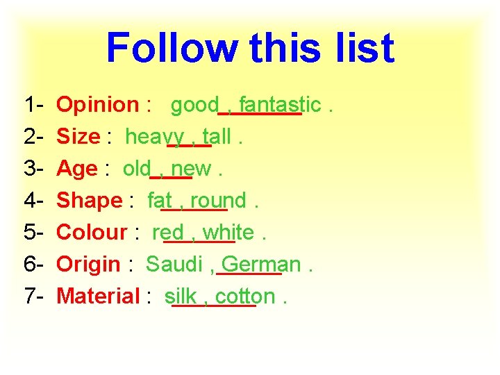 Follow this list 1234567 - Opinion : good , fantastic. Size : heavy ,