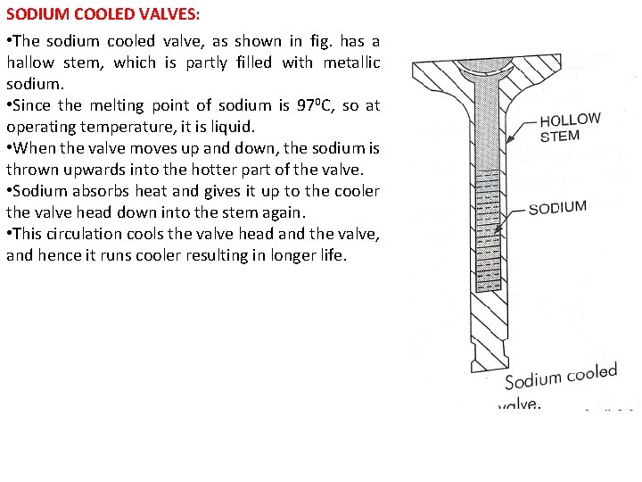 SODIUM COOLED VALVES: • The sodium cooled valve, as shown in fig. has a