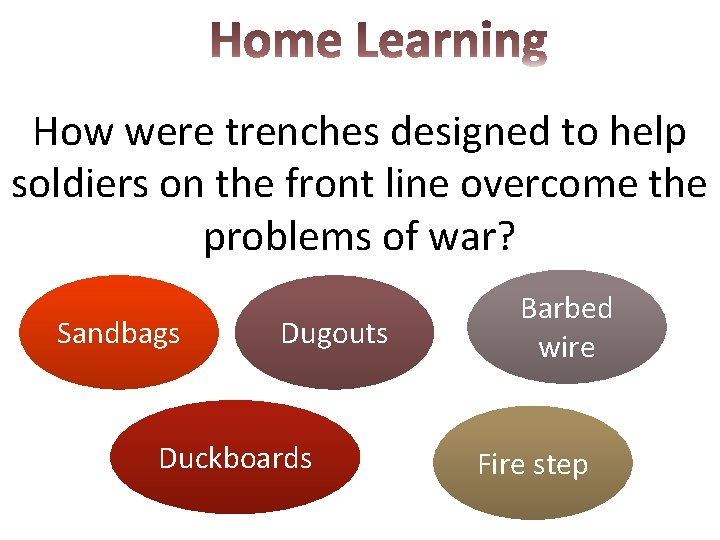 How were trenches designed to help soldiers on the front line overcome the problems