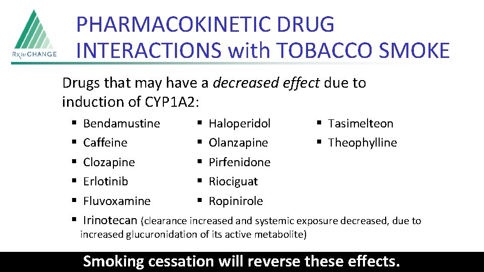 PHARMACOKINETIC DRUG INTERACTIONS with TOBACCO SMOKE Drugs that may have a decreased effect due
